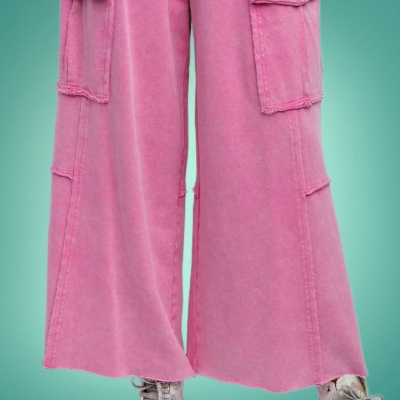 EASEL “Feeling Good Cargos” Mineral Washed Flared Leg, Raw Seams & Hems, Pockets - Picture 8 of 16